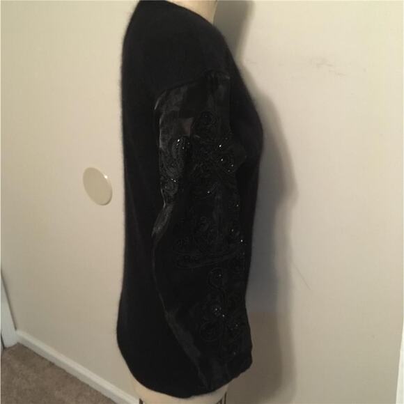 Vintage 1990's I.B. DIFFUSION Black Bead Embellished Sheer Sleeve Sweater L - Picture 9 of 10